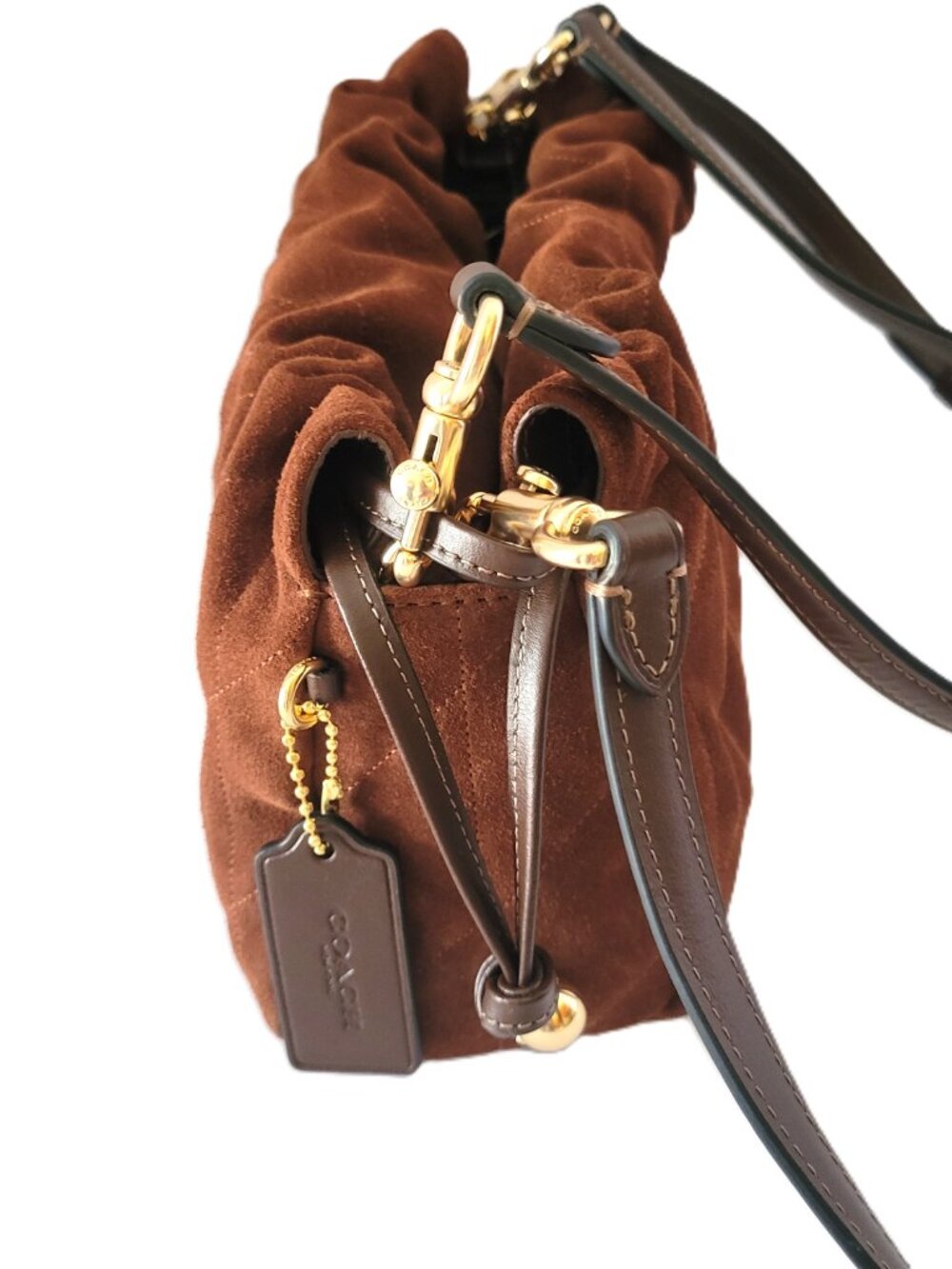 Coach CCZ55 Quilting Suede Faye Shoulder Bag Crossbody Vintage Brown Maple - Picture 4 of 7